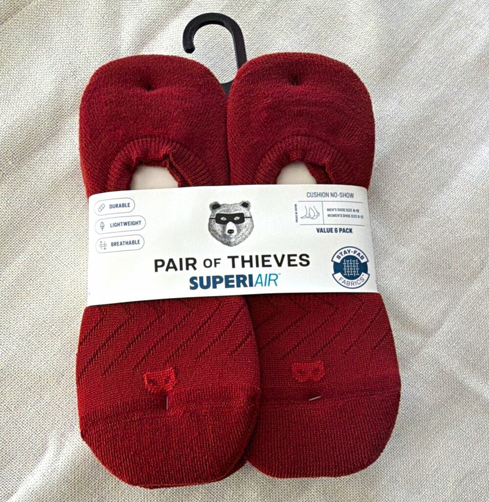 Pair of Thieves SuperiAir Men No-Show Sneaker Socks 6 Pairs Red One Size